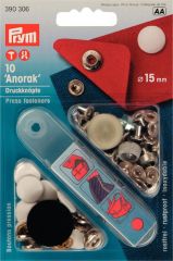 Кнопки "Анорак", шляпка покрыта лаком, диаметр 15мм, латунь, белый, 10шт в упаковке, Prym, 390306