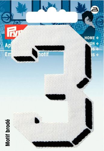 Термоаппликация Цифра 3, мал., белый цв., черная рамка 925878