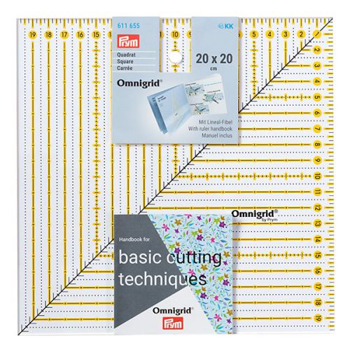 Серия "Omnigrid" - Линейка для пэчворка 20*20см, пластик, прозрачный/желтый, Prym, 611655