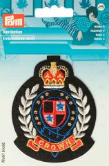 Термоаппликация "Герб CROWN" 70*90мм, 100% полиэстер, золотистый/красный/черный, Prym, 926679
