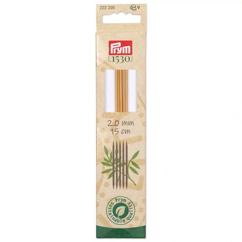 Серия "Prym 1530" - Спицы чулочные 2мм/15см, бамбук, натуральный, 5шт в упаковке, Prym, 222200